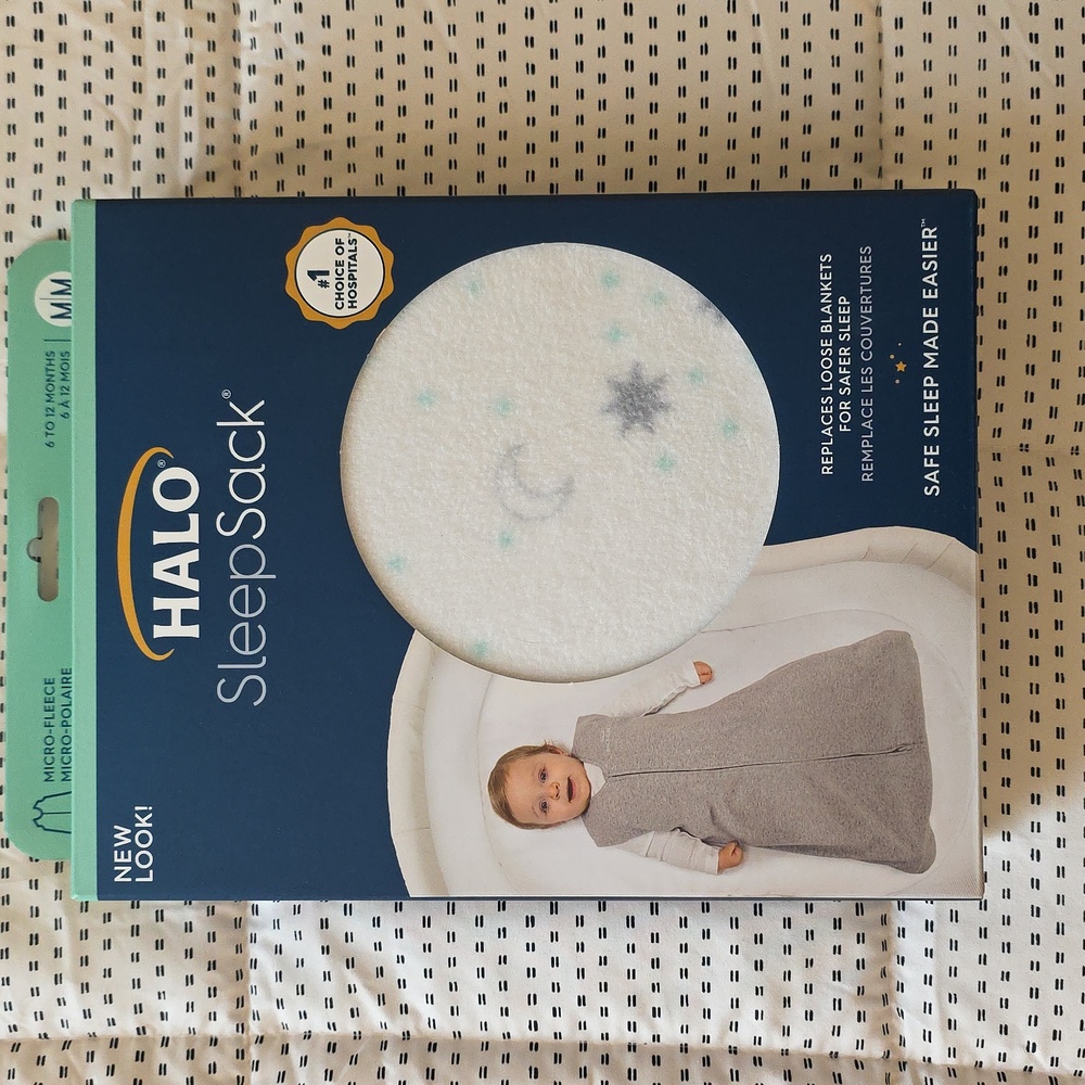 Halo SleepSack Micro-Fleece in White with Gray and Blue Accents